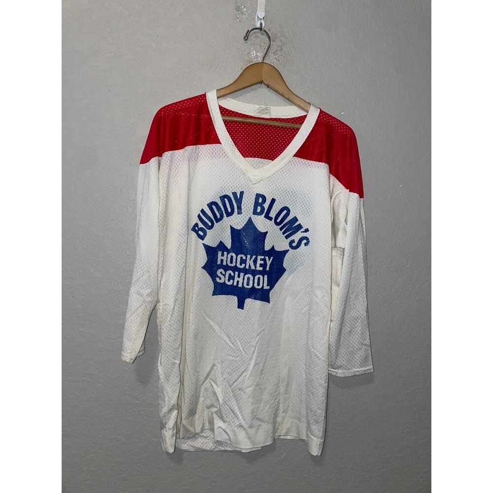 Vintage Buddy Bloms Hockey Jersey School White Red NHL Style 80s VTG 1980s L - Picture 1 of 12